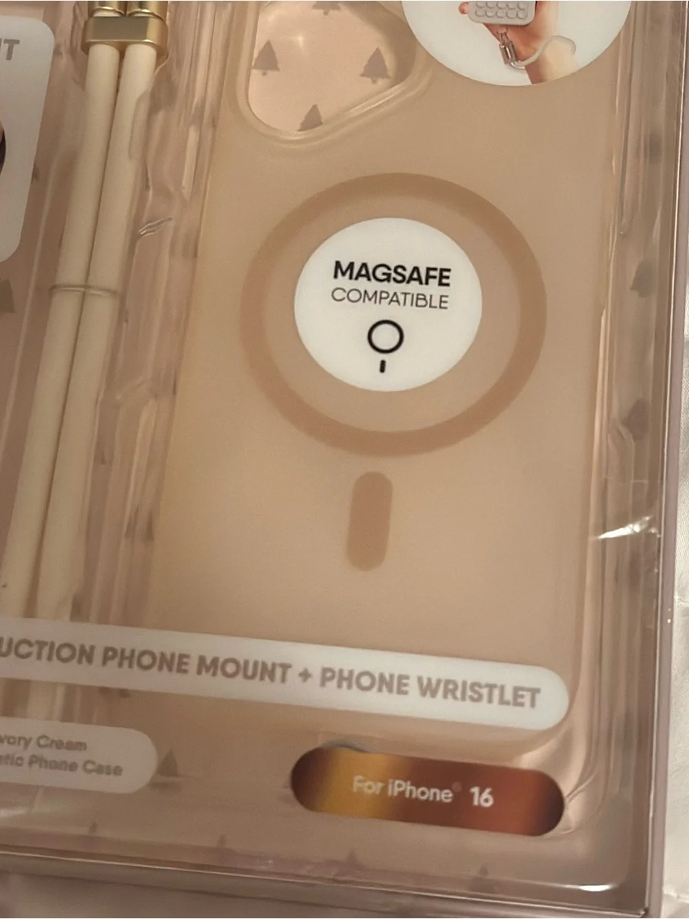 NWT IPhone 16 Ivory Phone Mount Mag Safe Case with Strap